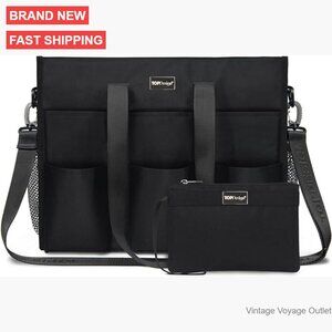 Water Resistant Tote Bag with 22 Pockets, Top Zipper, Thick Bottom Support